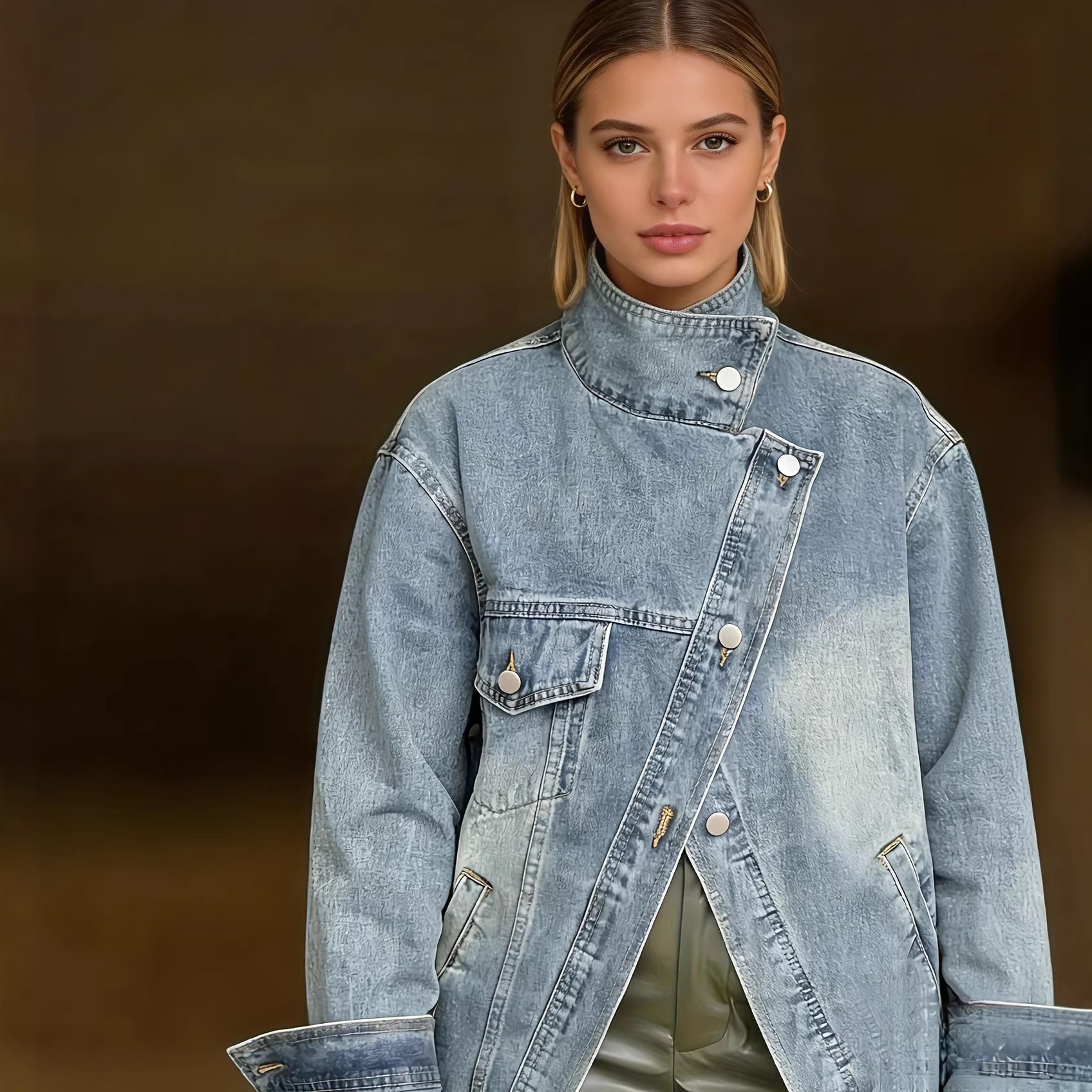 Irregular Single-pocket Denim Jacket - Image 4
