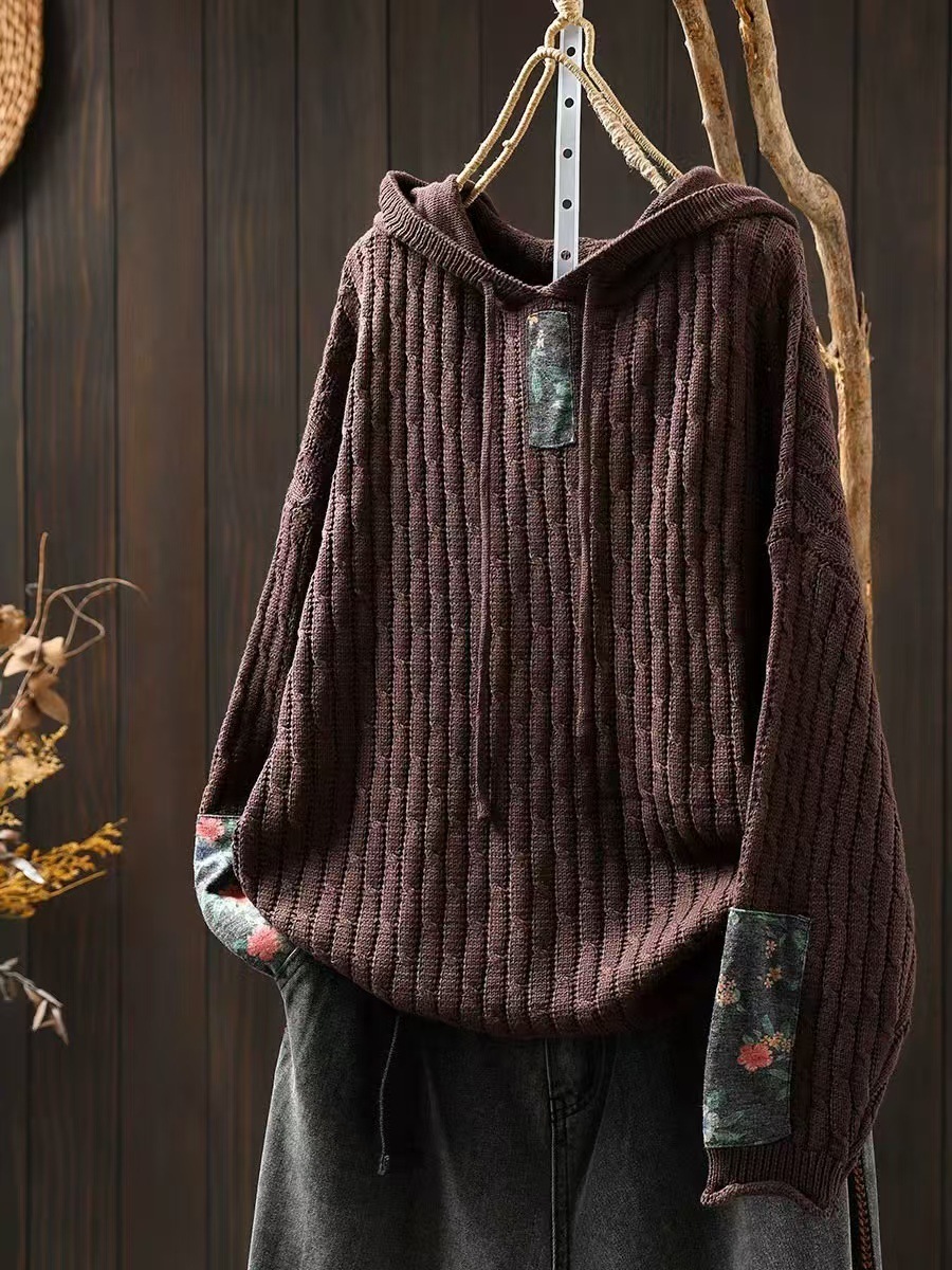 Womens Ethnic-Style Loose-Fit Oversized Sweater With Drawstring Hood - Image 6