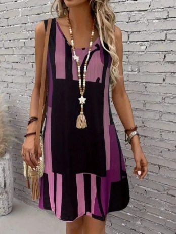 Casual Versatile And Stylish Striped V-neck Dress - Image 4