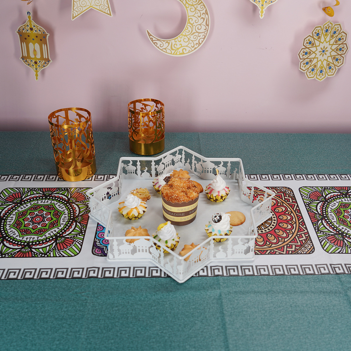 European-style Dessert Table Two-tier Ramadan Iron Castle Tray - Image 4