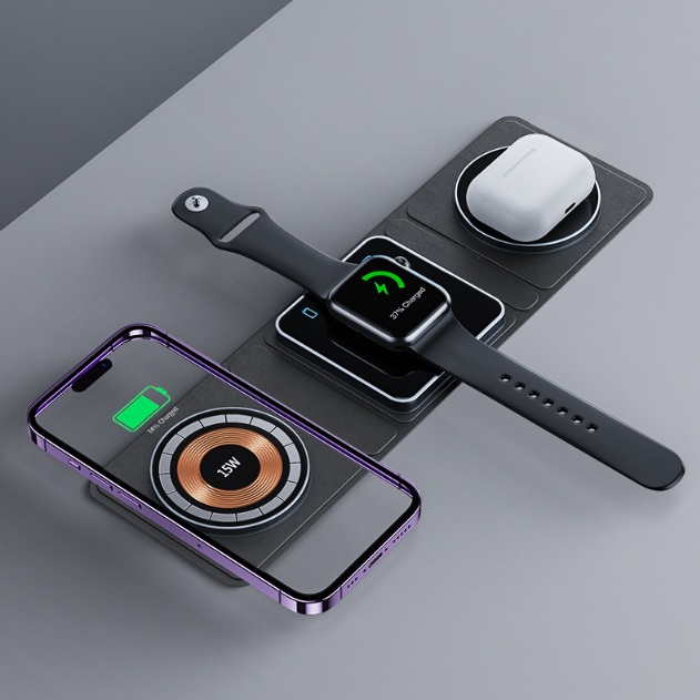 3 IN 1 Magnetic Folding Wireless Charger Station For IPhone Transparent Fast Charging For IWatch And Airpods - Image 5