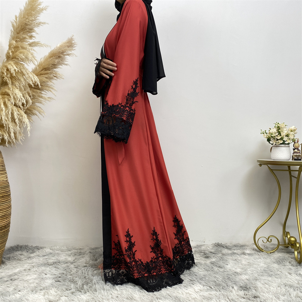 Muslim Fashion Lace Patchwork Loose Cardigan Robe For Women - Image 4