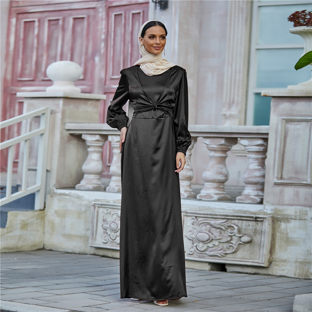 Women's Fashion Satin Waist Tie Dresses - Image 8