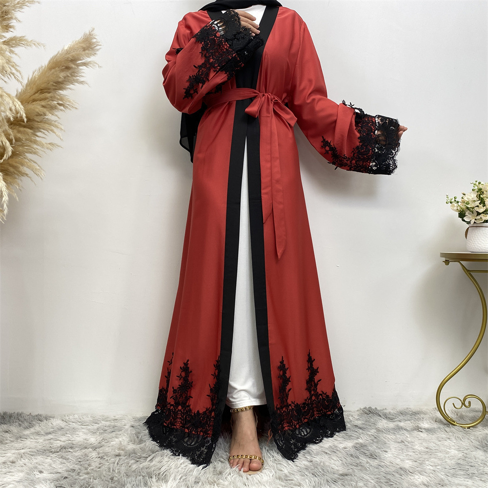 Muslim Fashion Lace Patchwork Loose Cardigan Robe For Women - Image 5