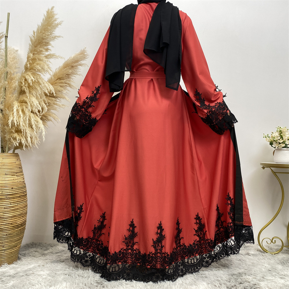 Muslim Fashion Lace Patchwork Loose Cardigan Robe For Women - Image 2