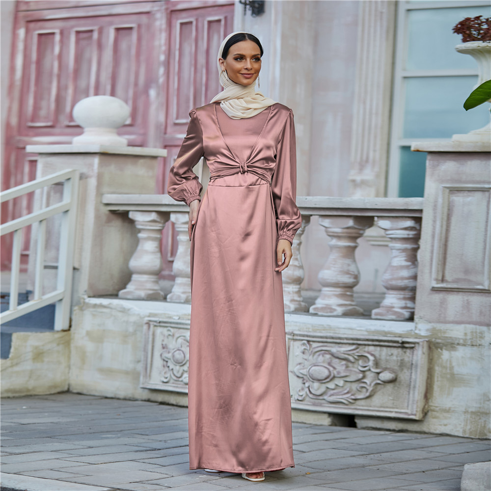 Women's Fashion Satin Waist Tie Dresses - Image 9