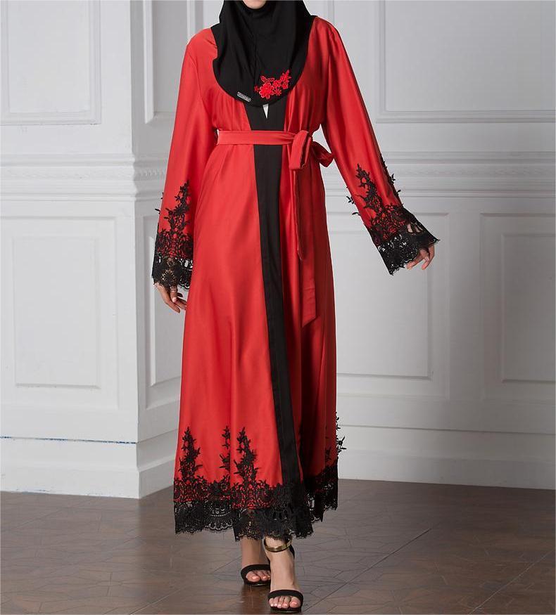 Muslim Fashion Lace Patchwork Loose Cardigan Robe For Women - Image 6