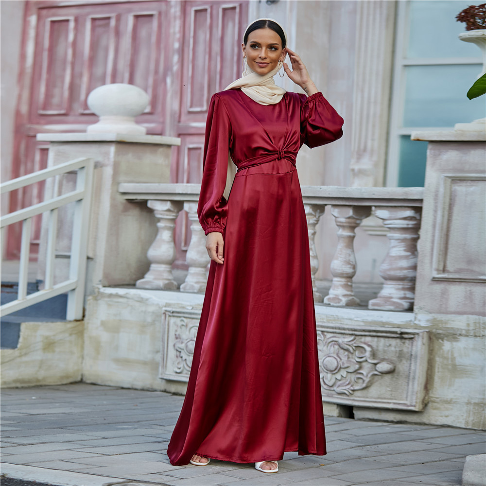 Women's Fashion Satin Waist Tie Dresses - Image 4